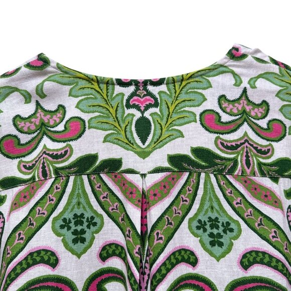 Soft Surroundings Linen Blend Dress Large Pink Green Floral Print Preppy Casual - Picture 6 of 16